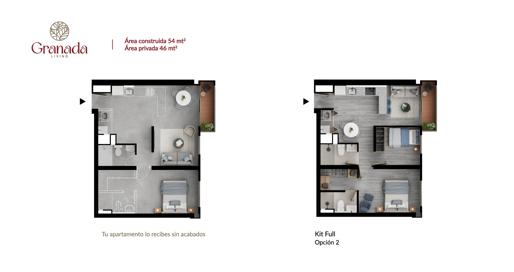 Planta apto tipo 54 Proyecto Granada Living