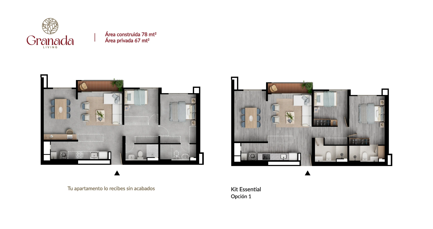 Planta apto tipo 78 Proyecto Granada Living