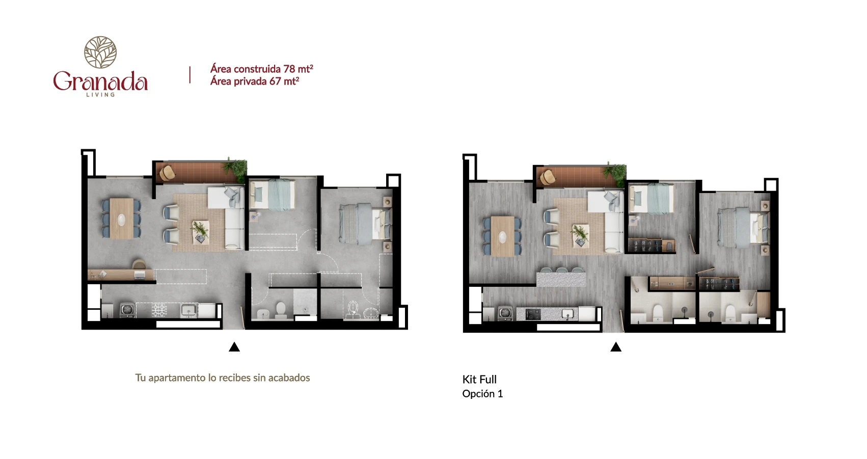 Planta apto tipo 78 Proyecto Granada Living