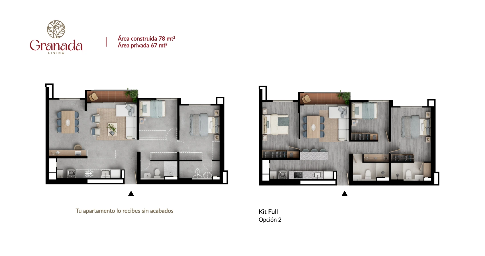 Planta apto tipo 78 Proyecto Granada Living