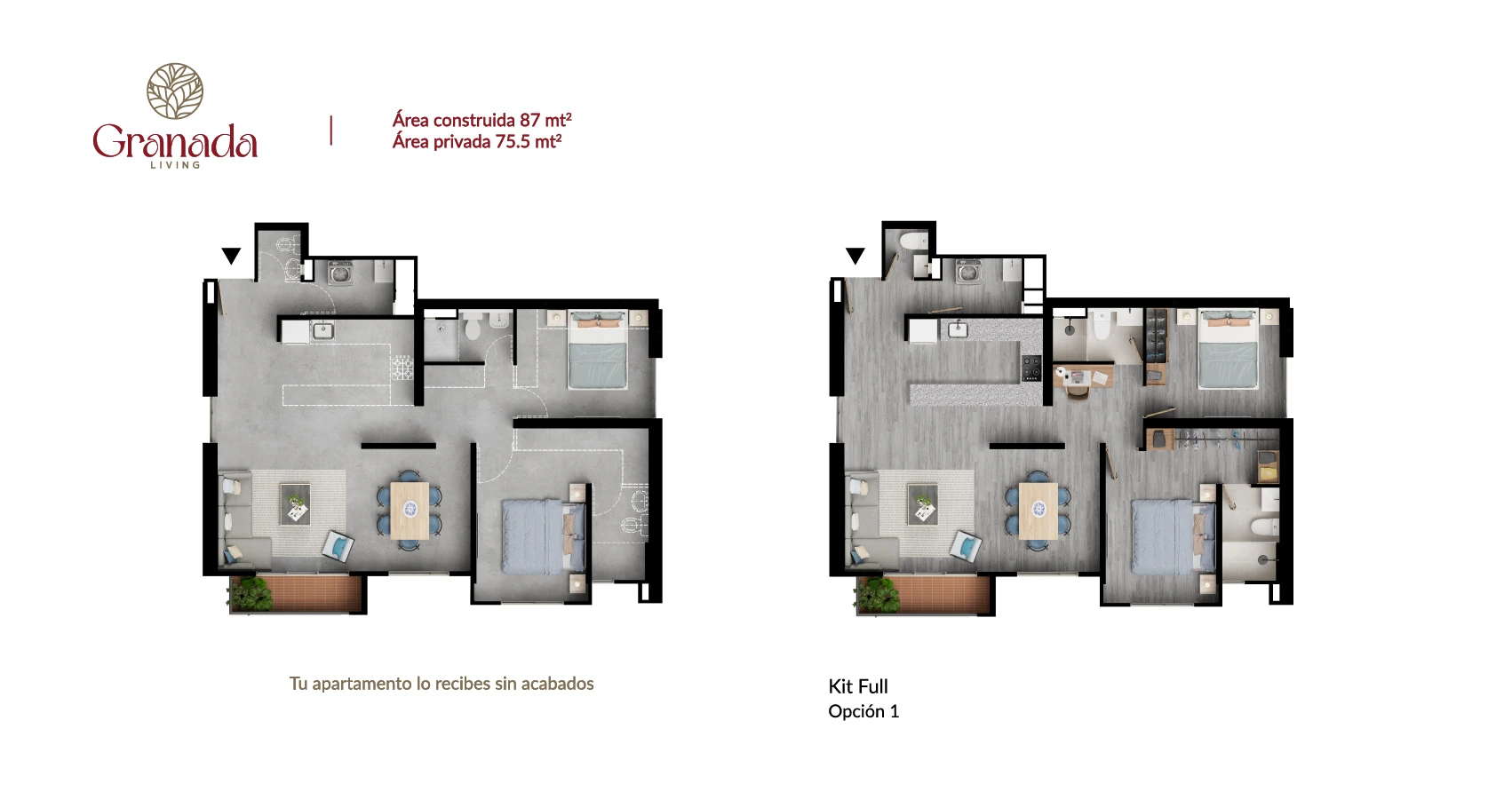 Planta apto tipo 87 Proyecto Granada Living