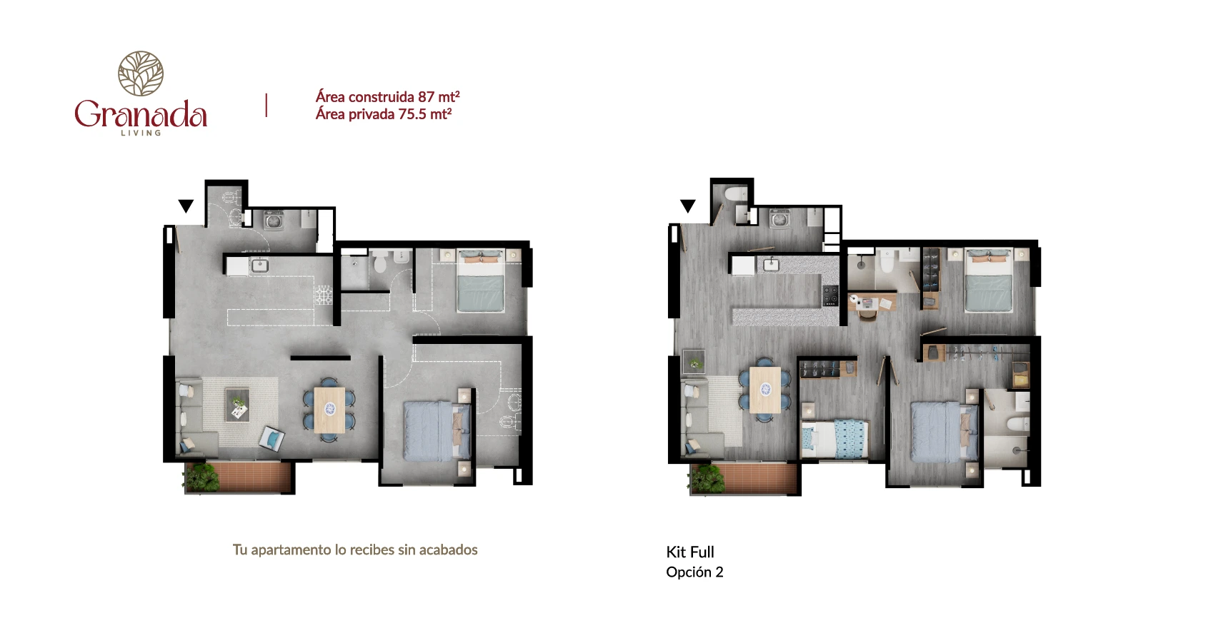 Planta apto tipo 87 Proyecto Granada Living