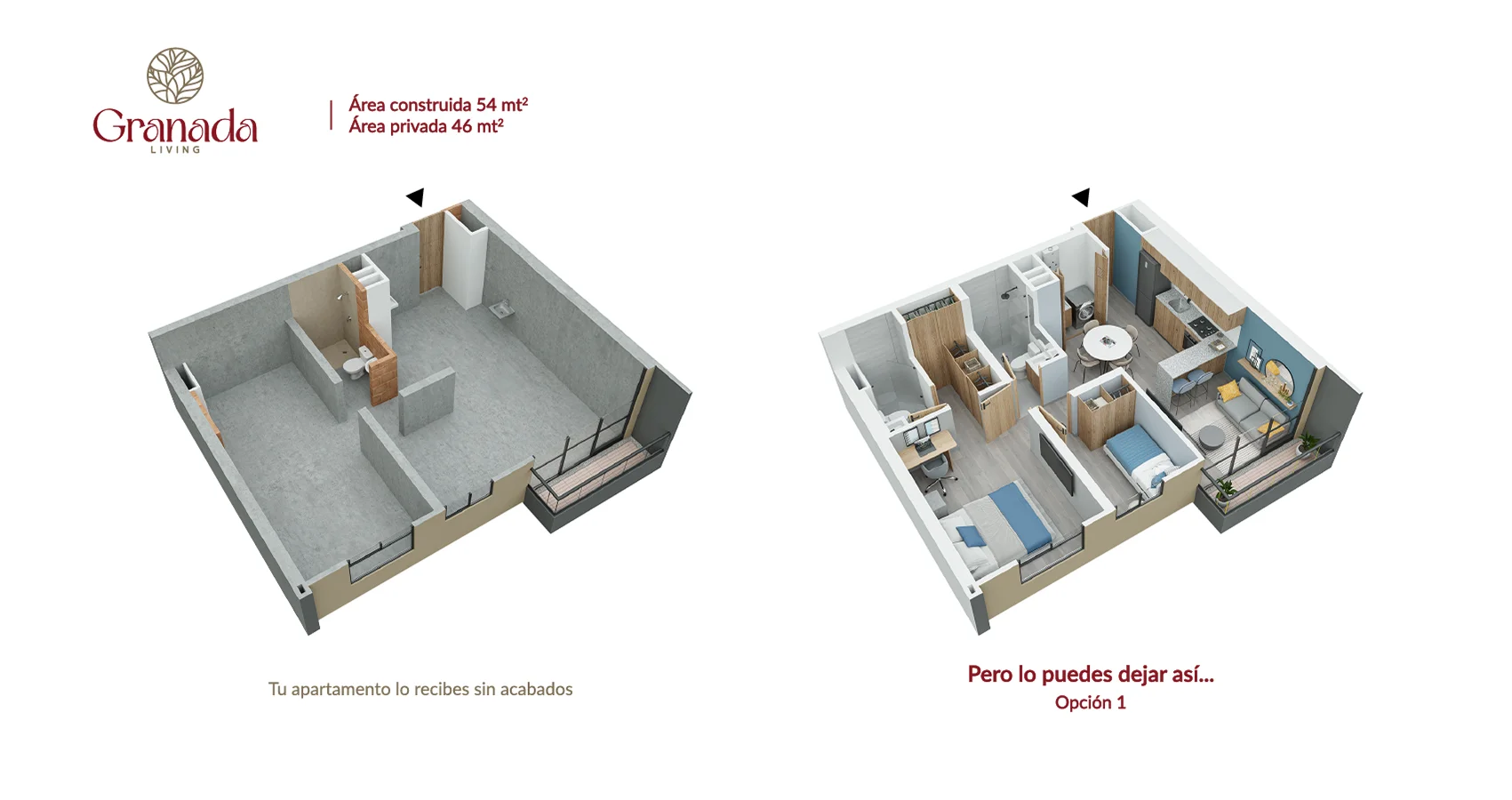 Axo apto tipo 54 Proyecto Granada Living