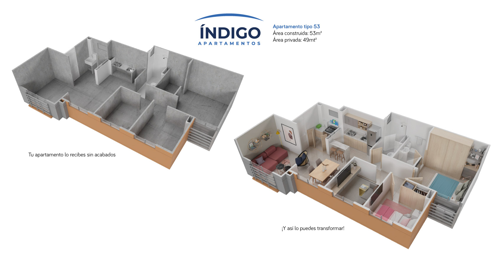 Apartamento tipo 53 indigo constructora Bolivar