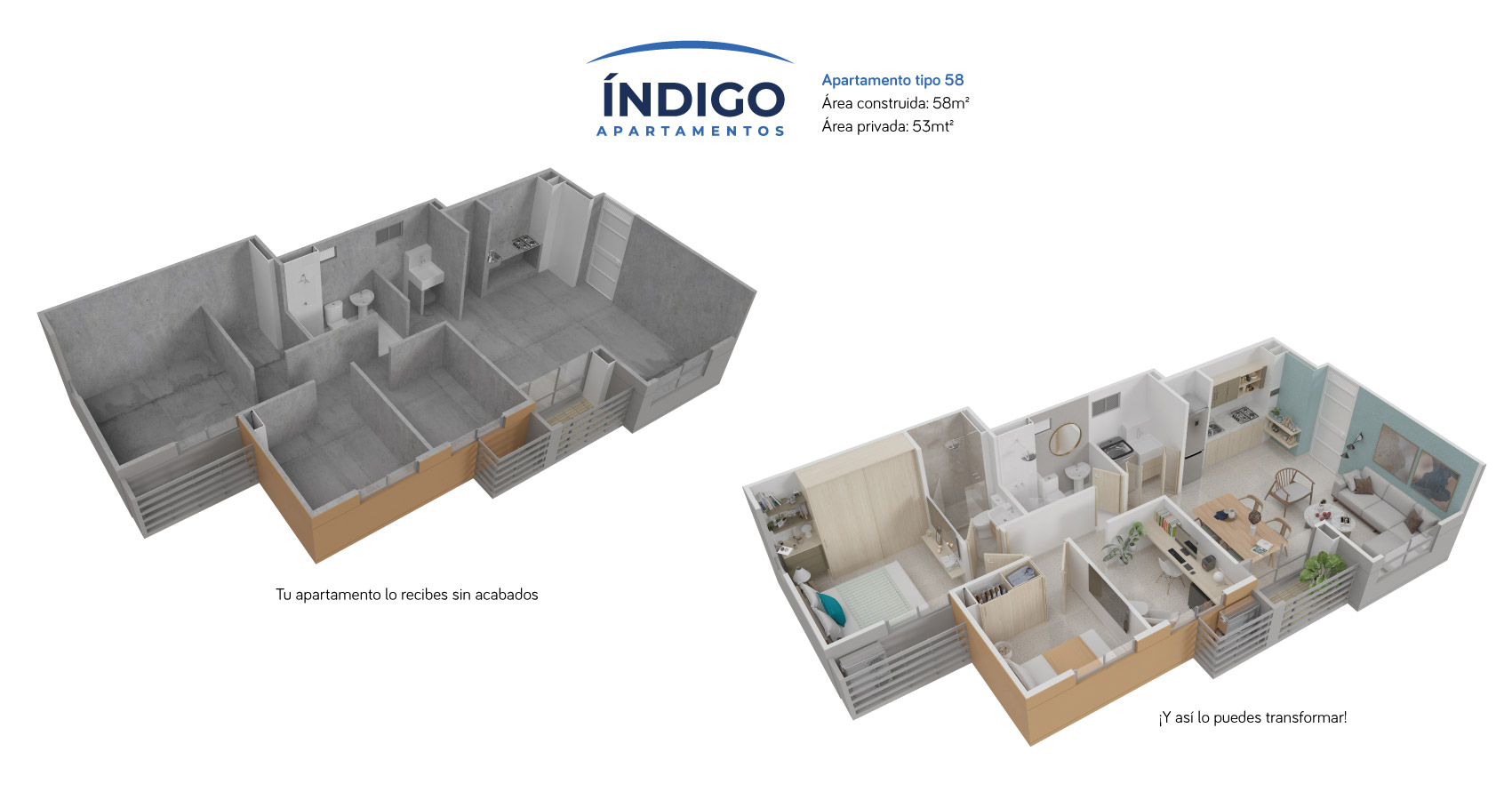 Apartamento tipo 58 indigo constructora Bolivar