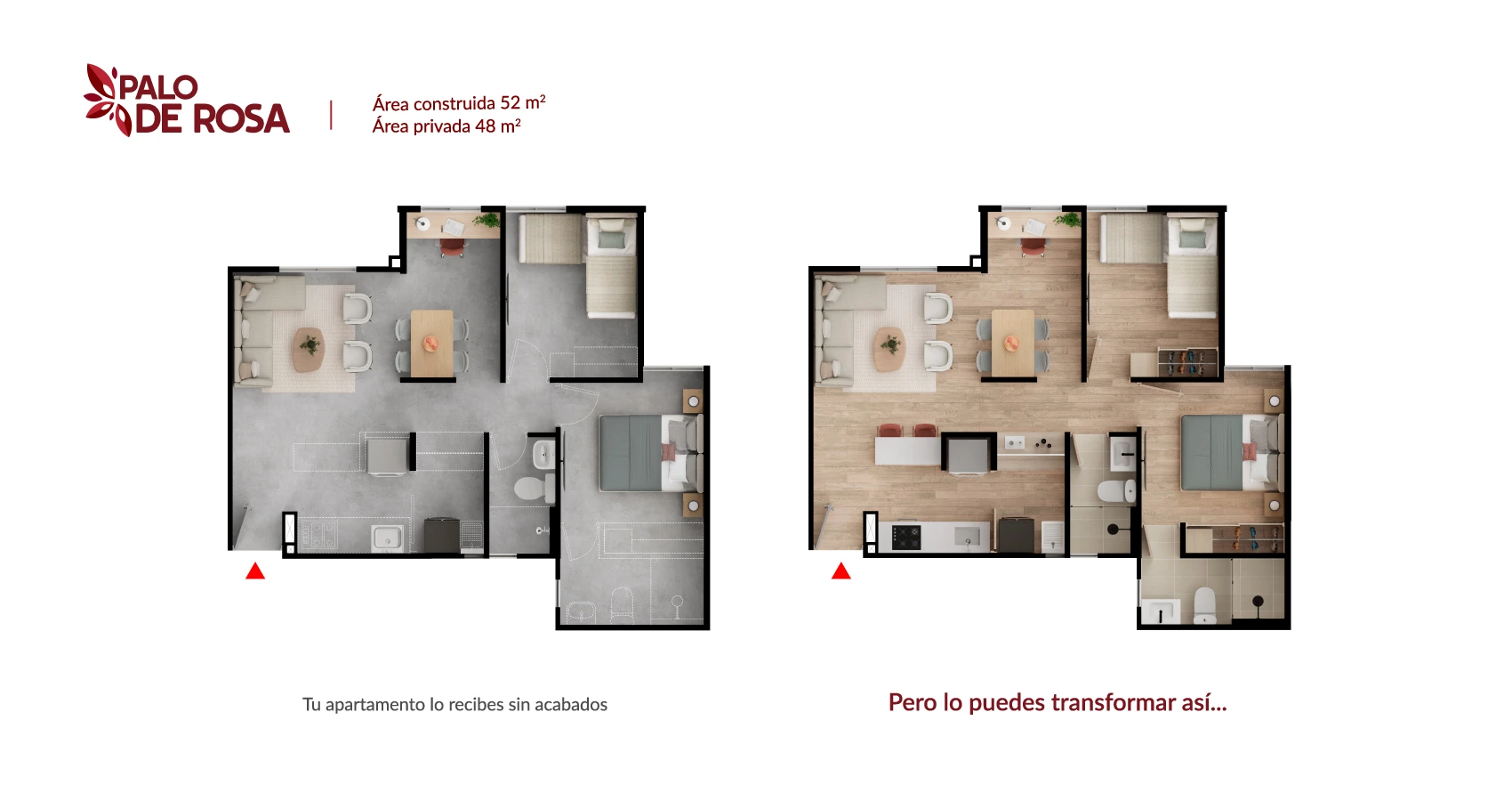 Apartamento tipo 52 del proyecto Palo de Rosa