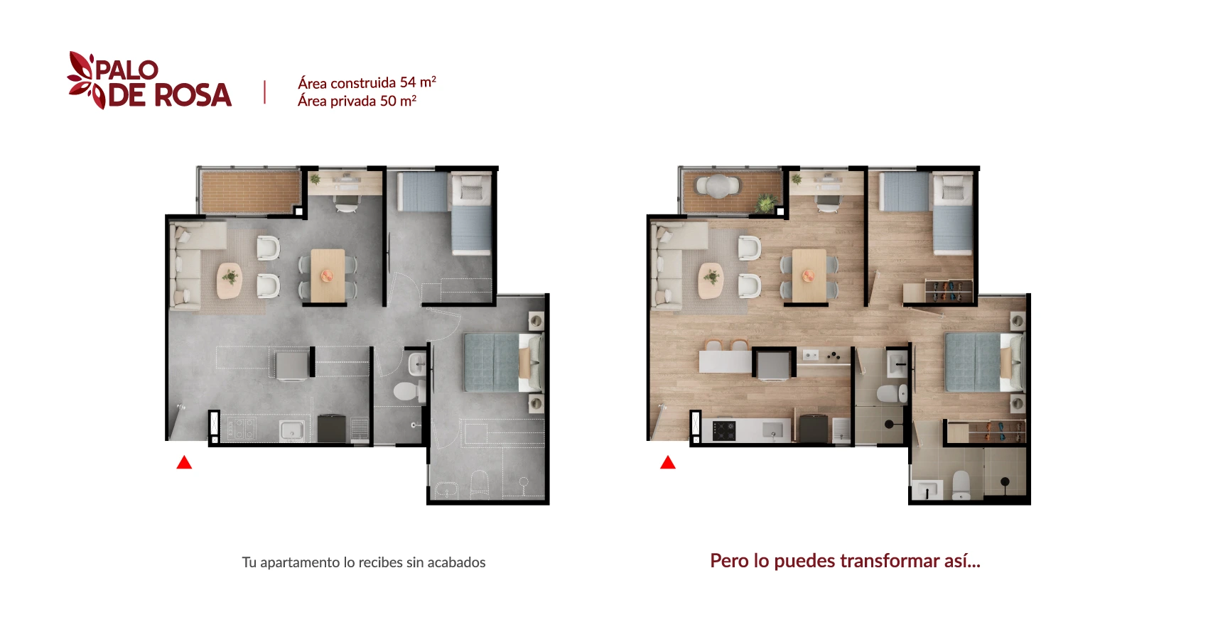 Apartamento tipo 54 del proyecto Palo de Rosa
