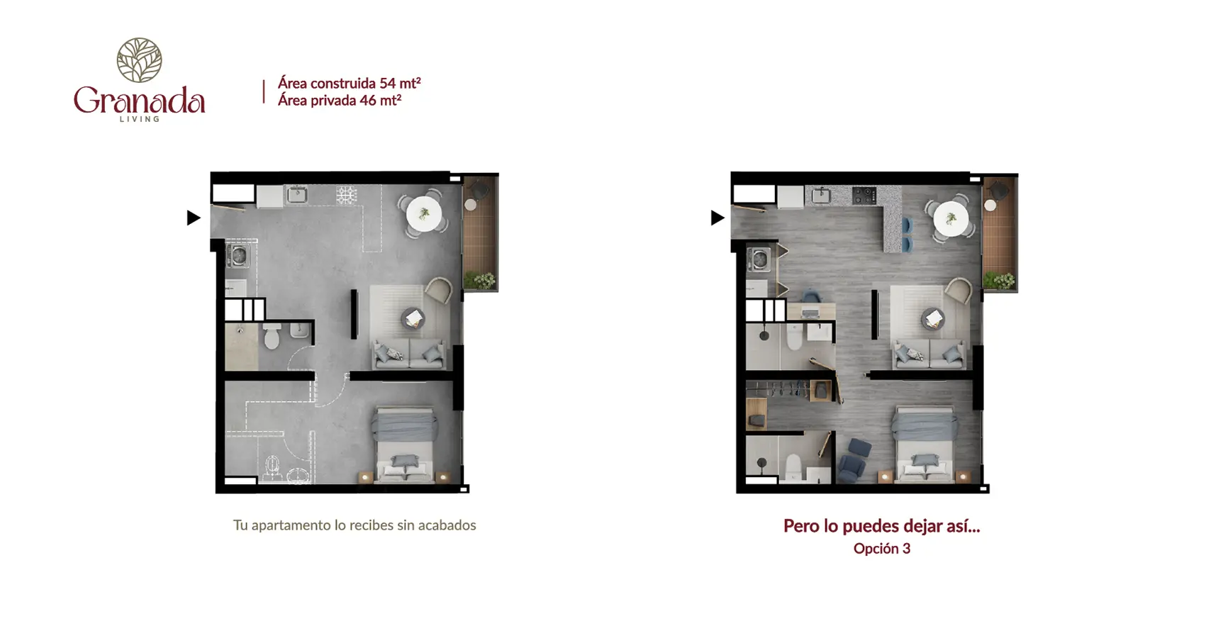 Planta apto tipo 54 Proyecto Granada Living