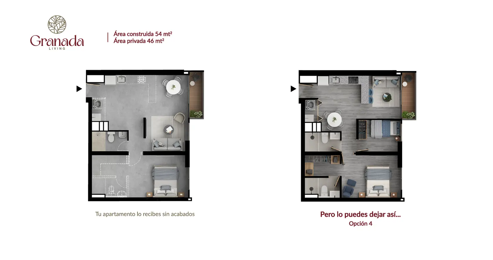 Planta apto tipo 54 Proyecto Granada Living