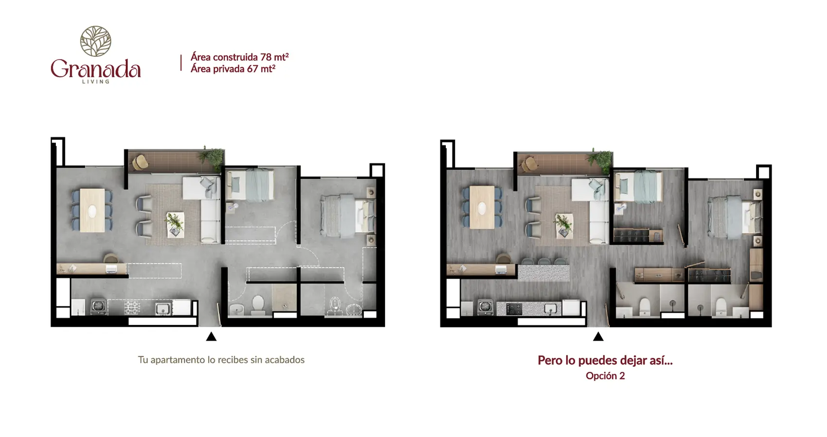 Planta apto tipo 78 Proyecto Granada Living