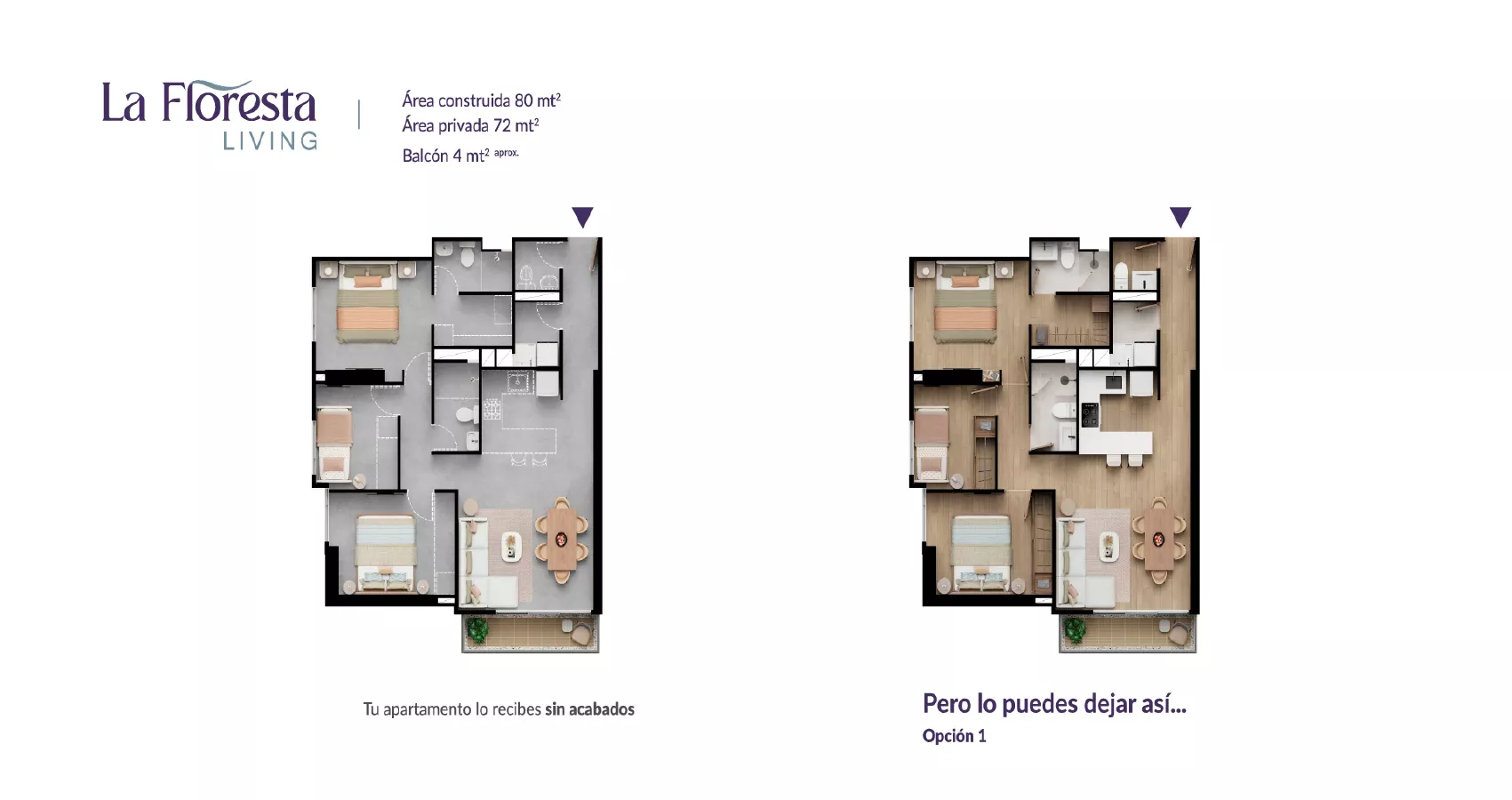 Planta del apto tipo 80 del Proyecto Floresta Living opción 1