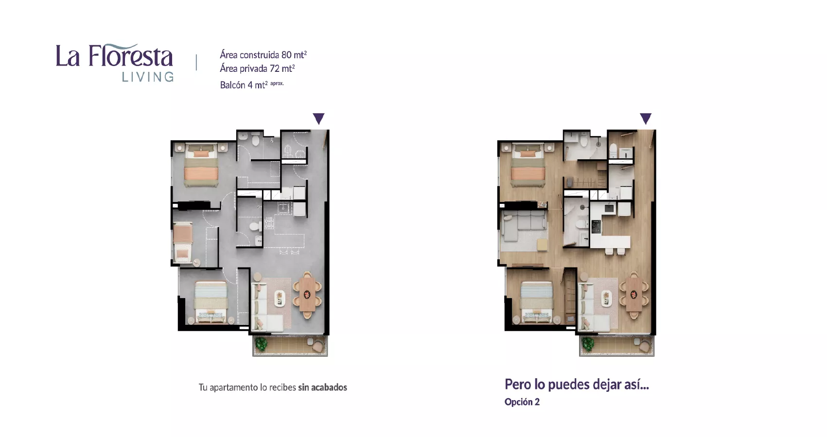 Planta del apto tipo 80 del Proyecto Floresta Living opción 2