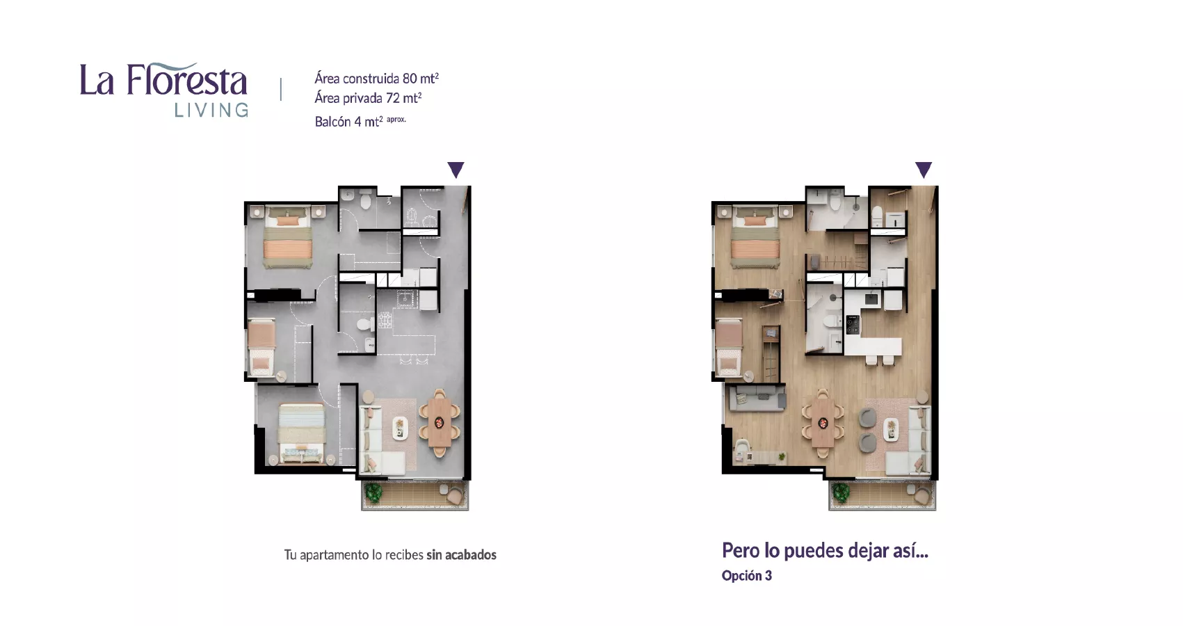 Planta del apto tipo 80 del Proyecto Floresta Living opción 3