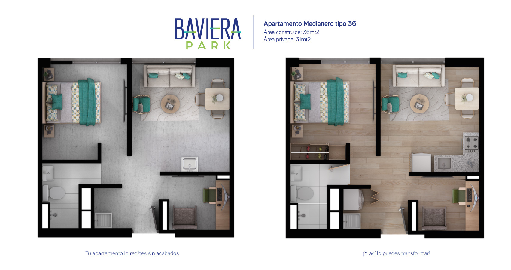 apartamentos en venta bogota norte, apto tipo 36 baviera park 