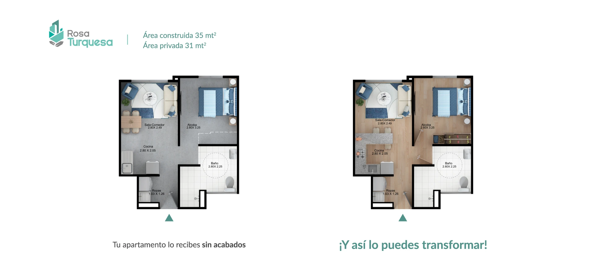 Planta del apto tipo 35 del proyecto Rosa Turquesa