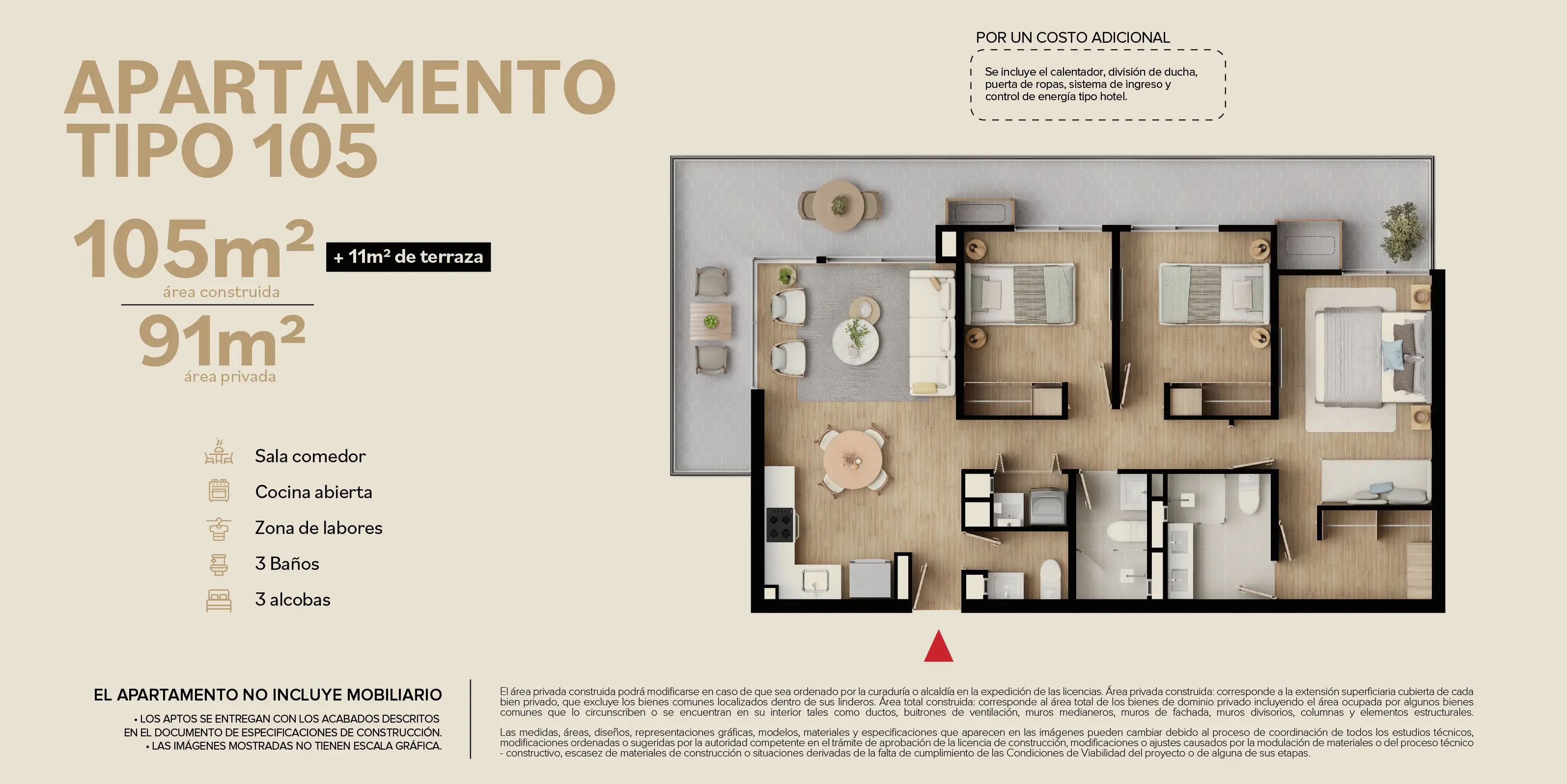 Apartamento tipo 105 del proyecto Rivatta del Rio