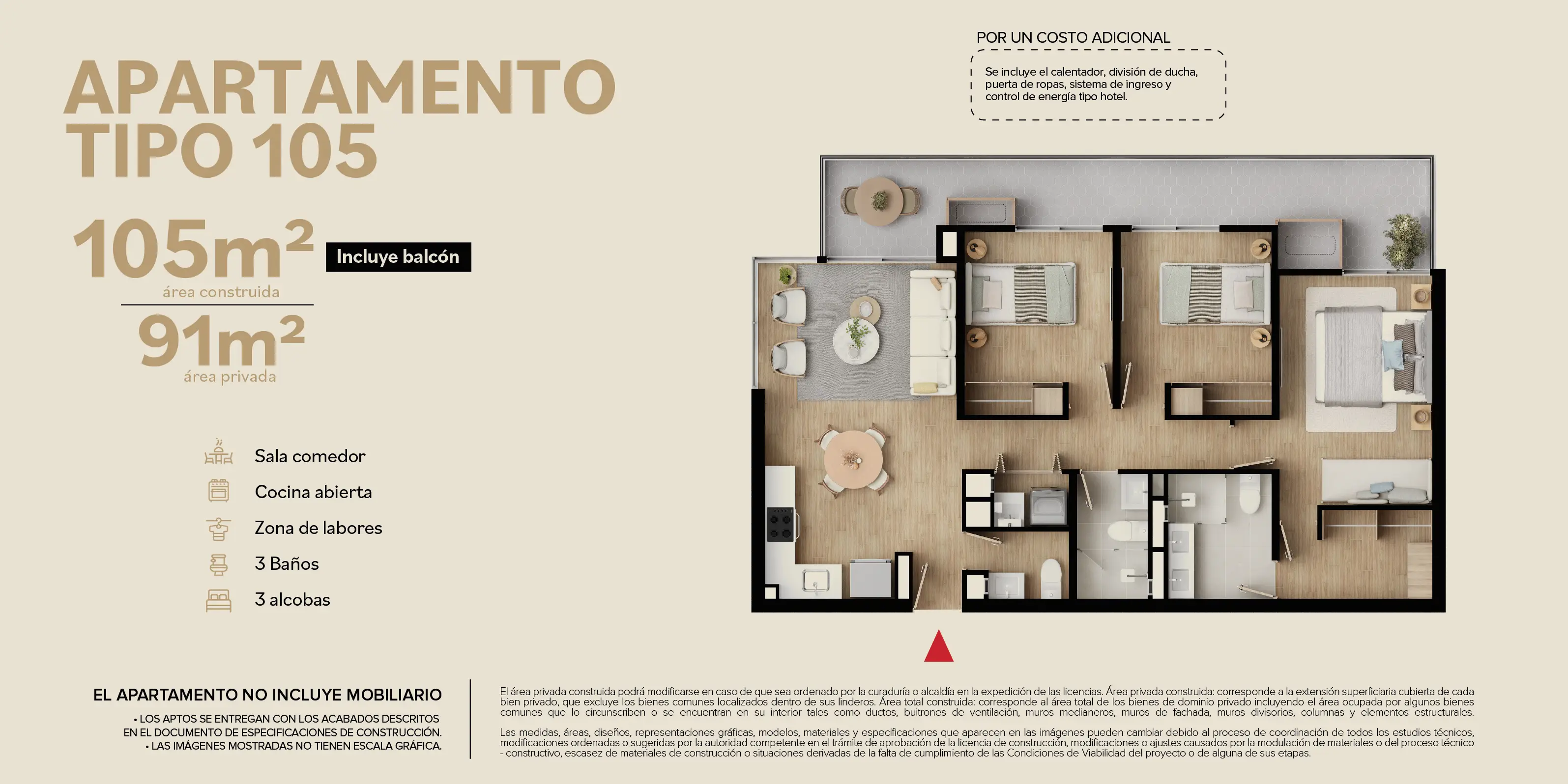 Apartamento tipo 105 del proyecto Rivatta del Rio