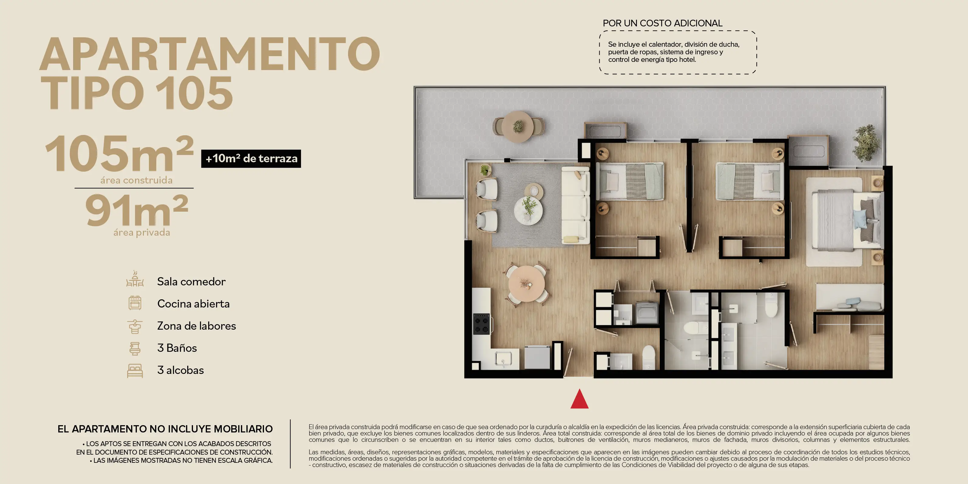 Apartamento tipo 105 del proyecto Rivatta del Rio