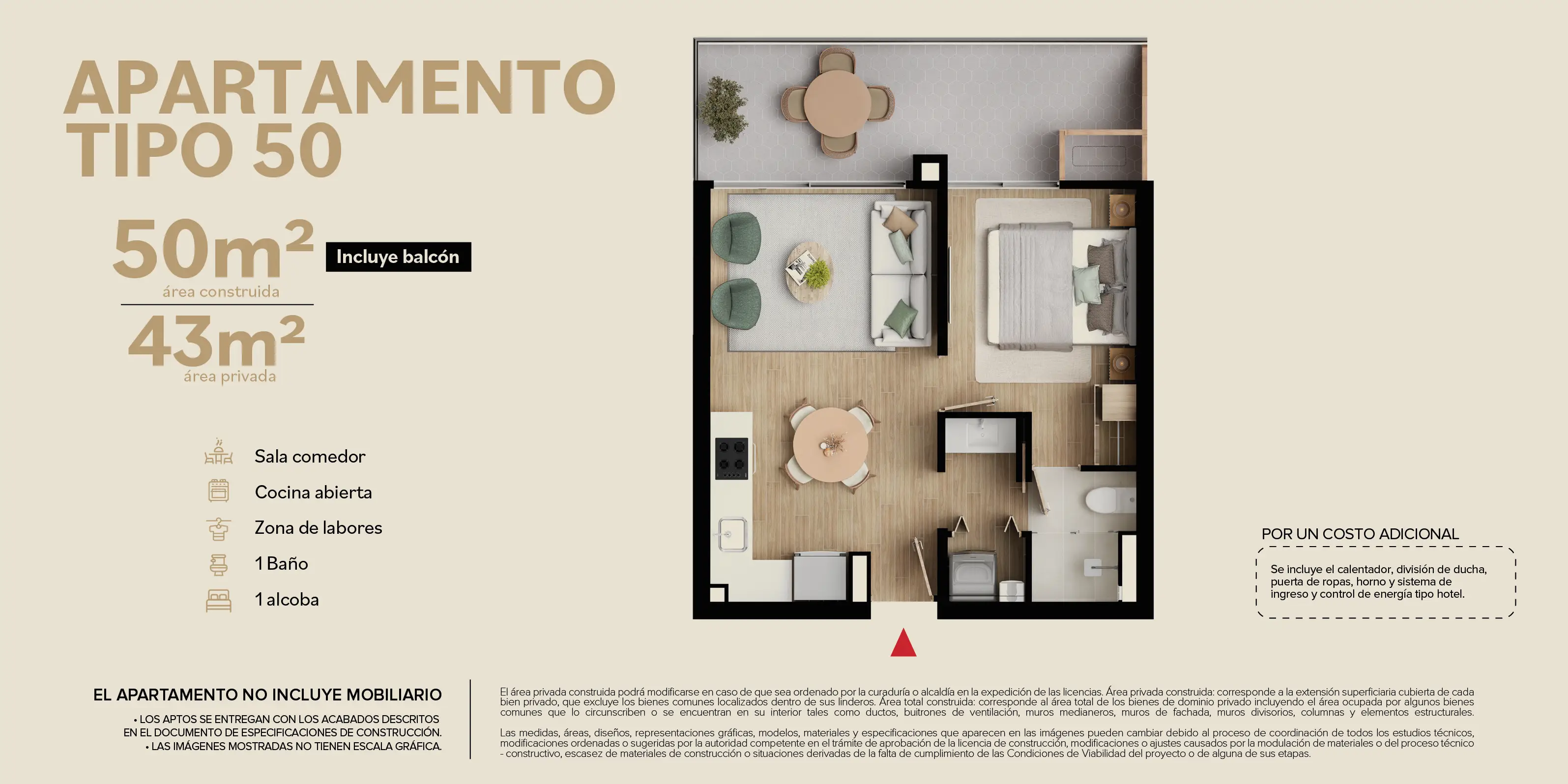 Apartamento tipo 50 del proyecto Rivatta del Rio
