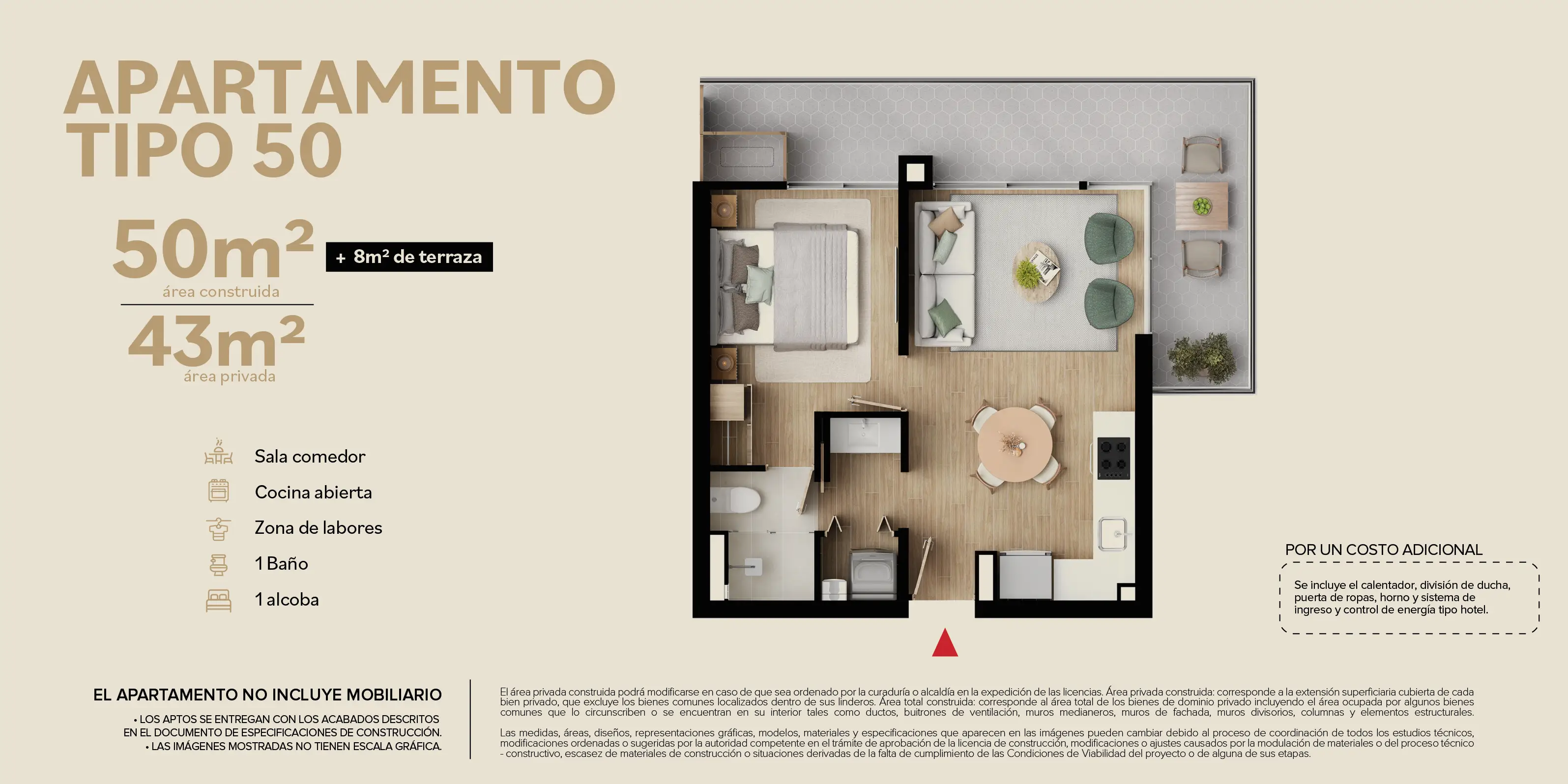 Apartamento tipo 50 del proyecto Rivatta del Rio