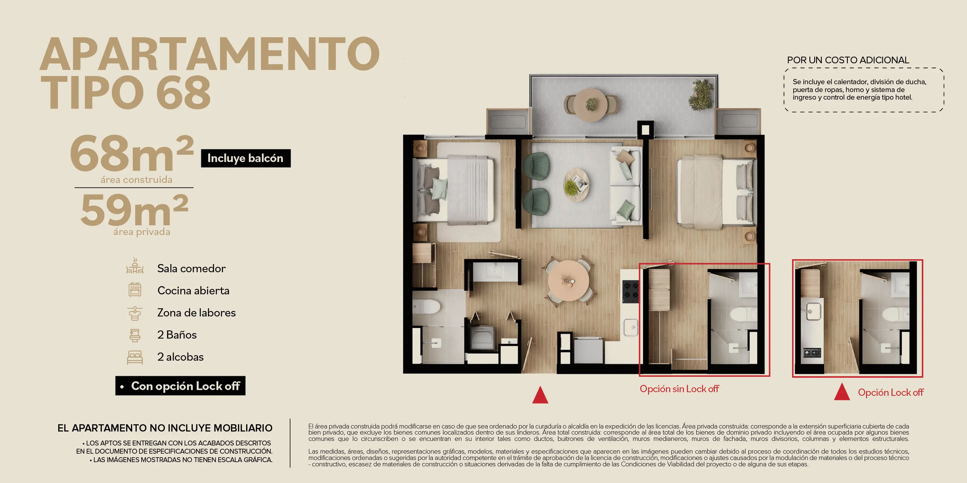 Apartamento tipo 68 del proyecto Rivatta del Rio