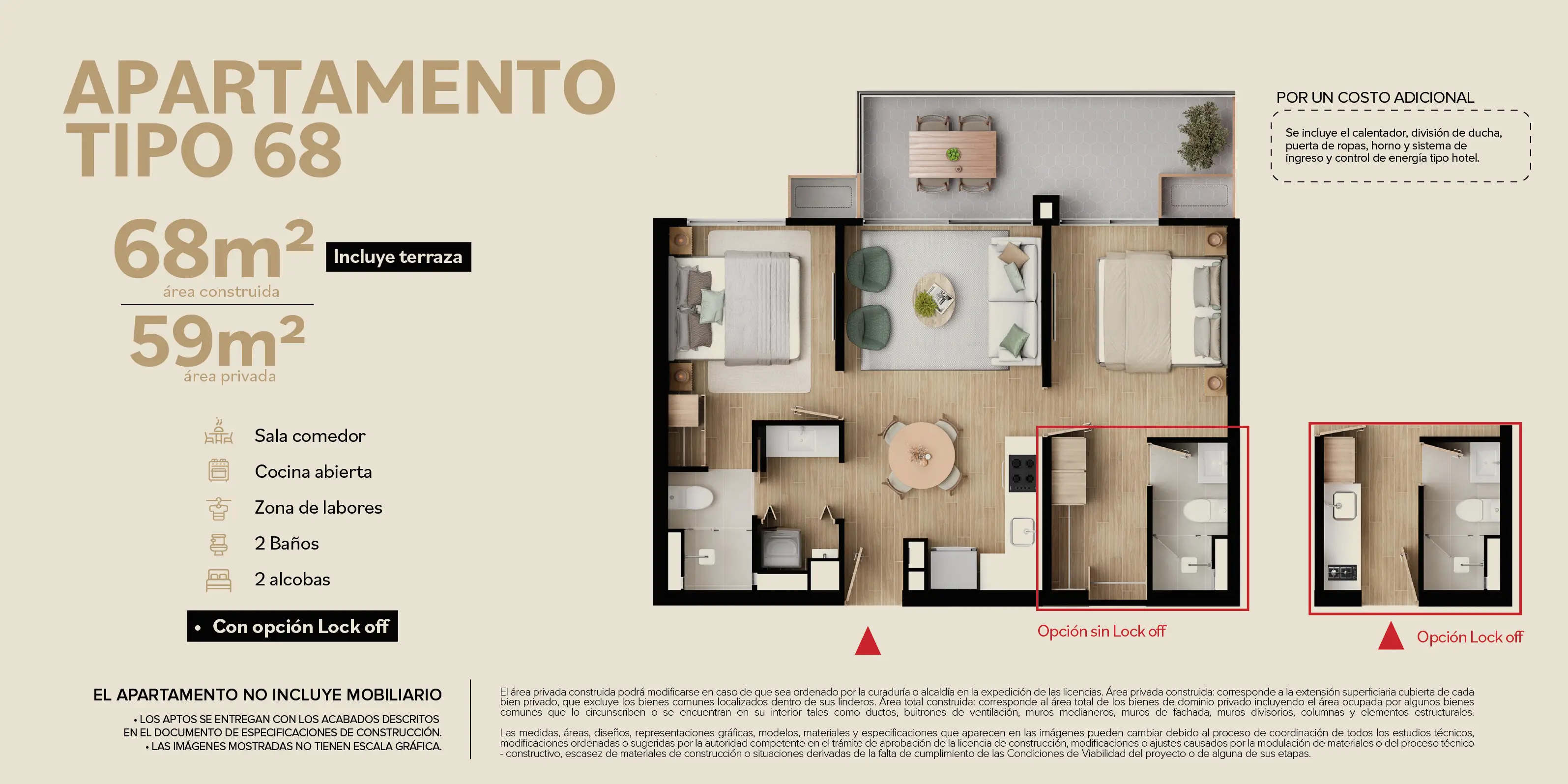 Apartamento tipo 68 del proyecto Rivatta del Rio