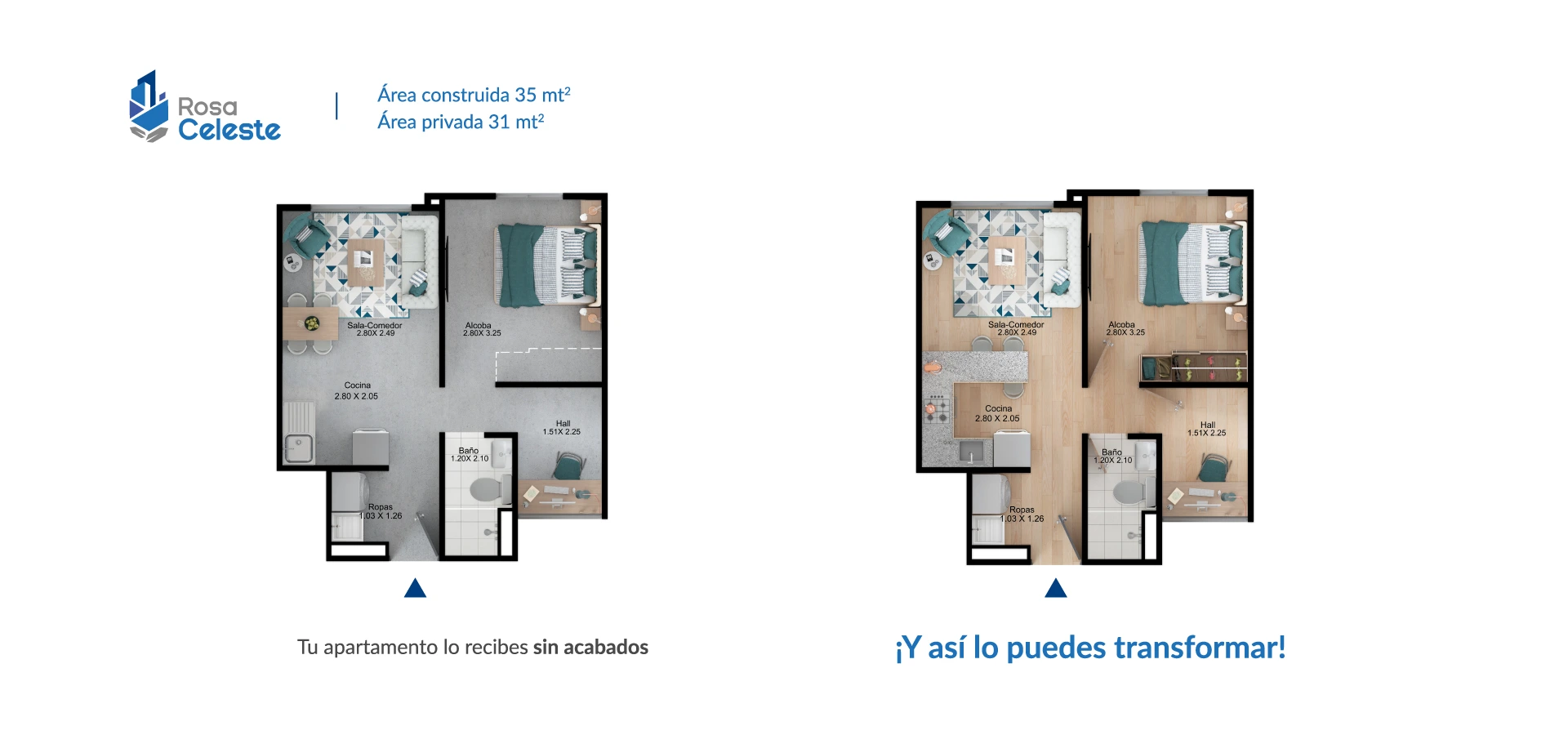 Axonometría apartamento tipo 35 