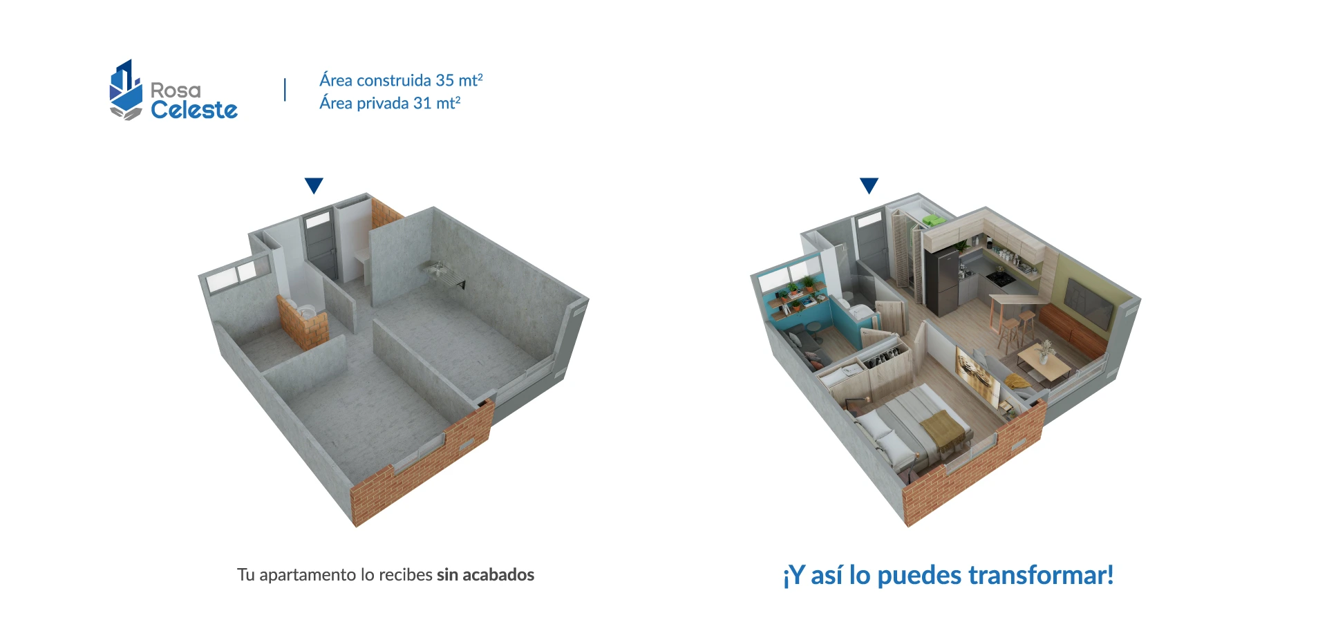 Axonometría apartamento tipo 35 