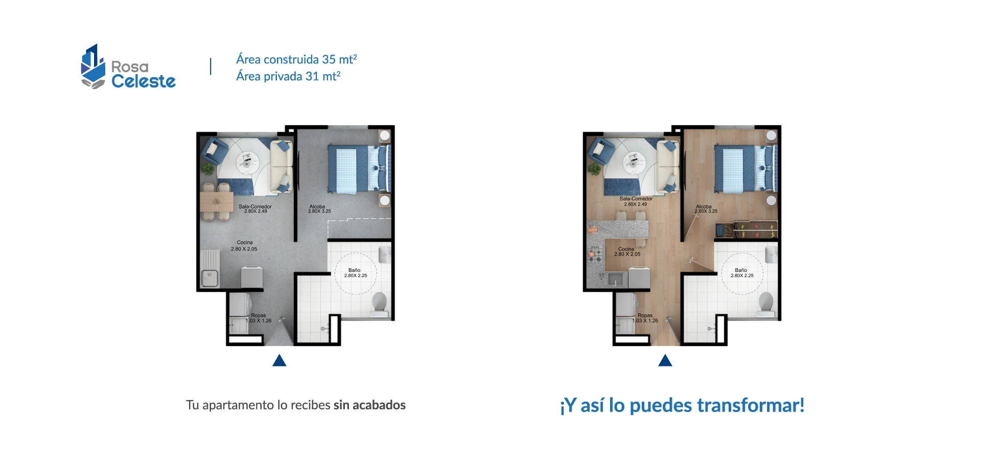 Axonometría apartamento tipo 35 