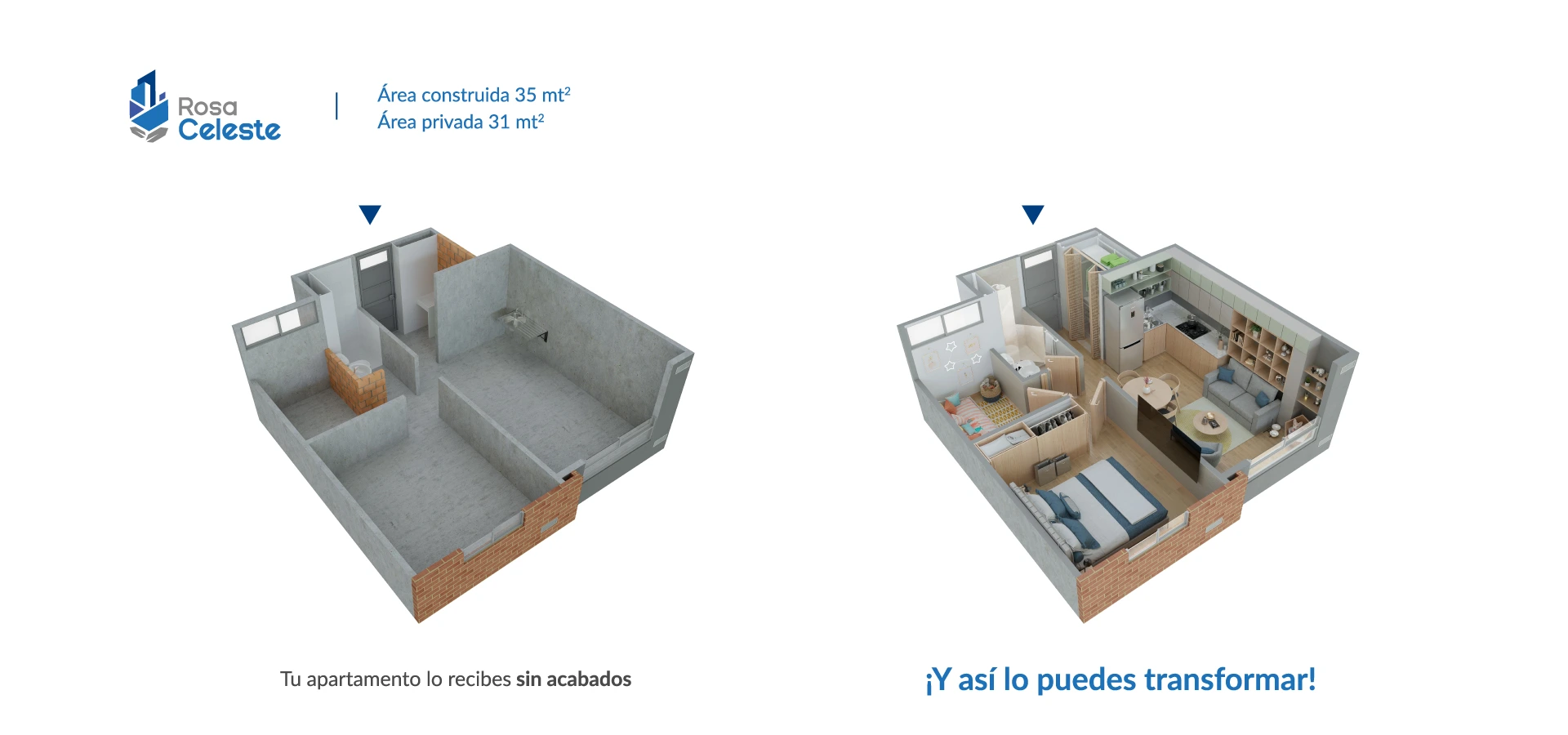 Axonometría apartamento tipo 35 