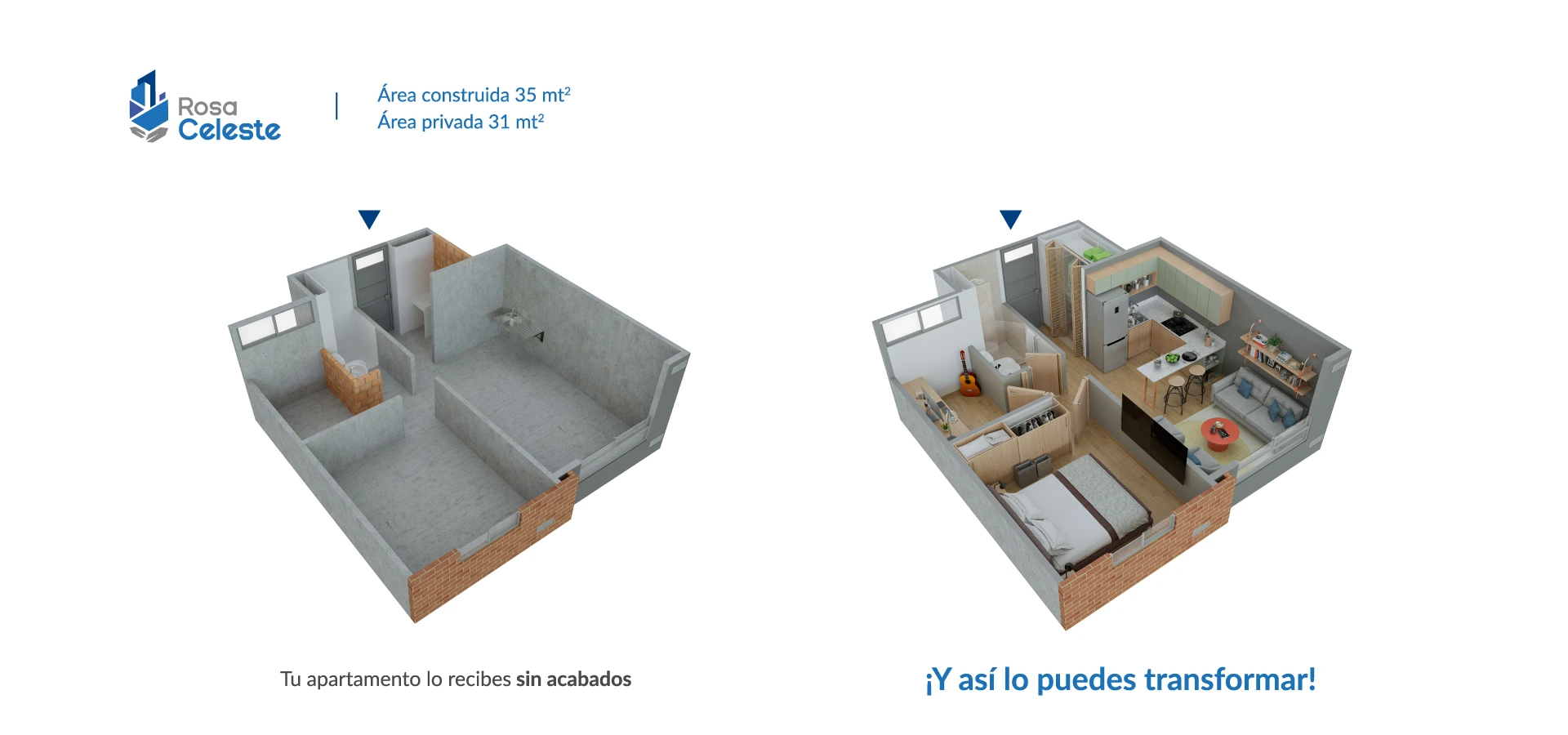 Axonometría apartamento tipo 35 