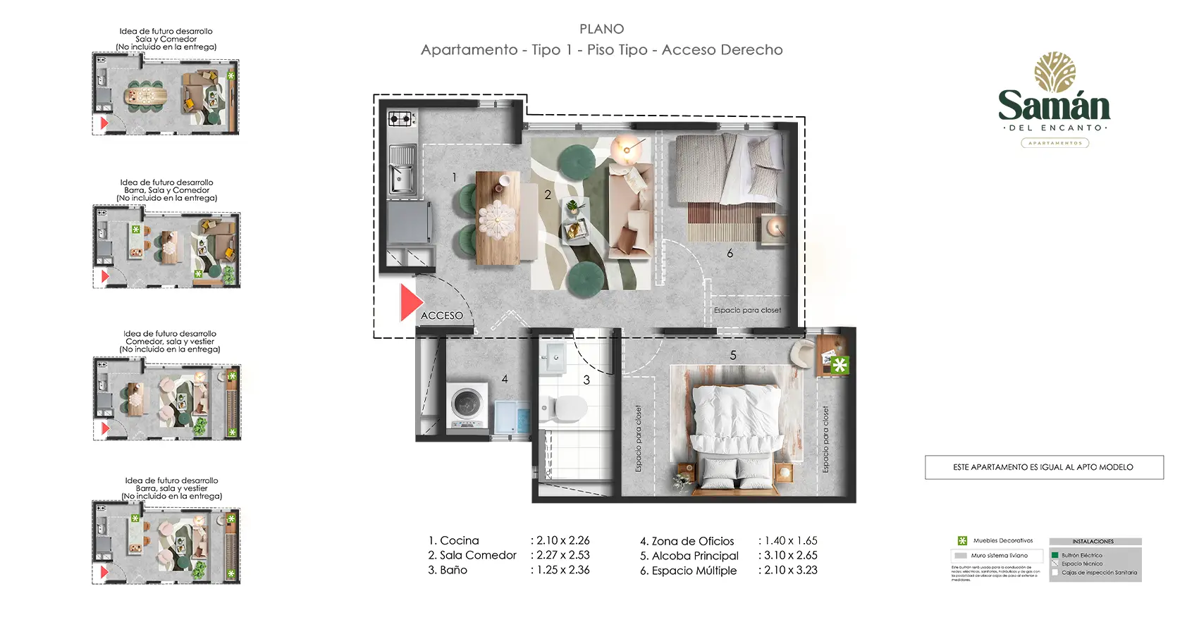 Planta del apto tipo 40 del proyecto Samán del Encanto