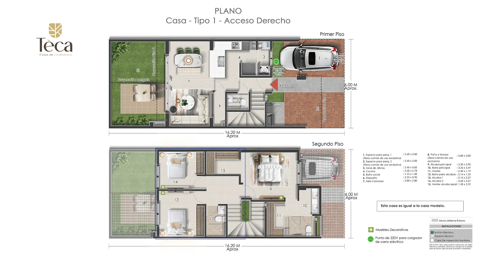Plano casa tipo opción 1 del proyecto Tèca - Vivero Parque Residencial 