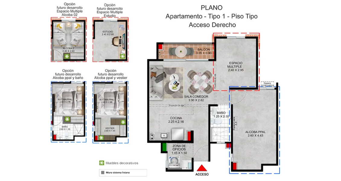 Plano ambientado apartamento