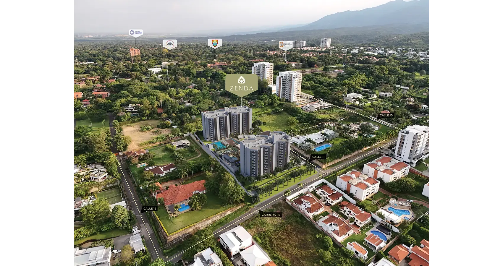 Imagen aérea del proyecto de vivienda Zenda
